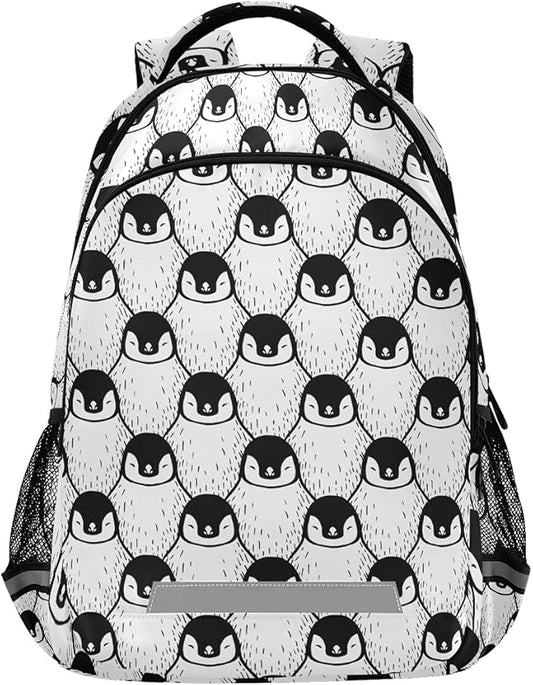 MNSRUU School Backpack with Chest Strap, Cute Penguin Print Laptop Backpack, Travel Hiking Backpack for Boys Girls, Rucksack, Knapsack