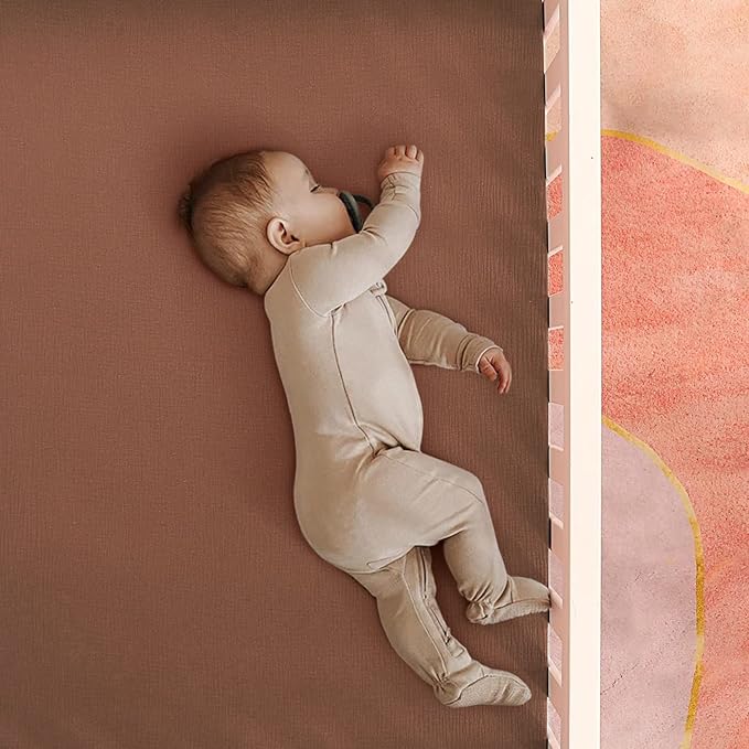 GRSSDER Soft Muslin Crib Sheet 2 Pack, 100% Cotton Crib Sheets for Boys and Girls, Fit Standard Crib Mattresses 52" x 28" Safe and Snug, Beige and Brown
