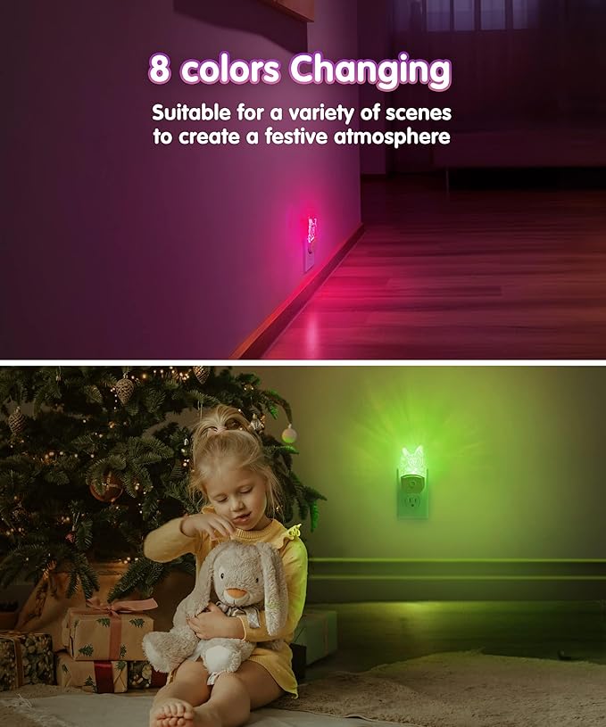 L LOHAS LED Kids Night Light, Butterfly Night Light for Kids, Dusk to Dawn Night Lights, RGB+Soft White 3000K, Nightlight for Girls Room Decor, Nursery, Baby Room[2 Pack]
