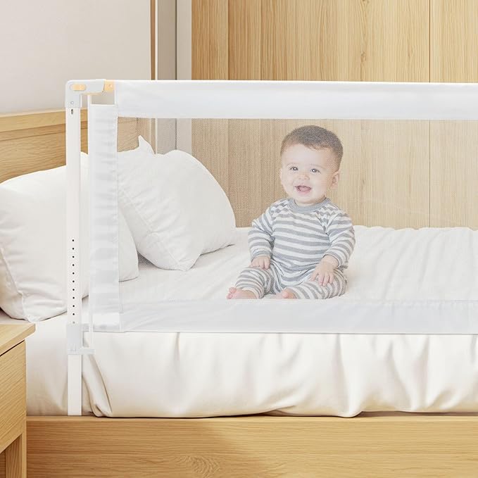 VEVOR Toddler Bed Rail, Kids Beds Guard Rail with Reinforced Iron Pipe and Oxford Cloth, Adjustable Height Bed Side Railing, Portable Guard Bumper Barrier for Crib, Bunk, 59.06 x 35.04 in, 1 Piece