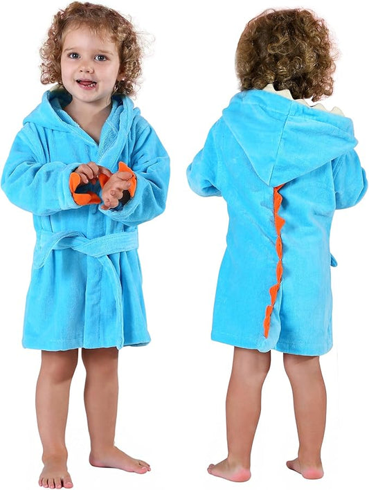 MICHLEY Girls Boys Robe Cotton Towel Baby Animal Dinosaur Style Hooded Bathrobe