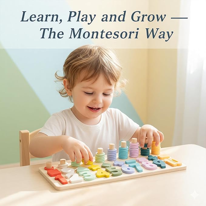 Silicone Montessori Number Puzzle Toys for Toddlers, Counting & Shape Sorting Educational Toy for 3 4 5 Year Old Boys Girls, Preschool Math Learning Board Gift, Colorful Silicone Stacking Toy