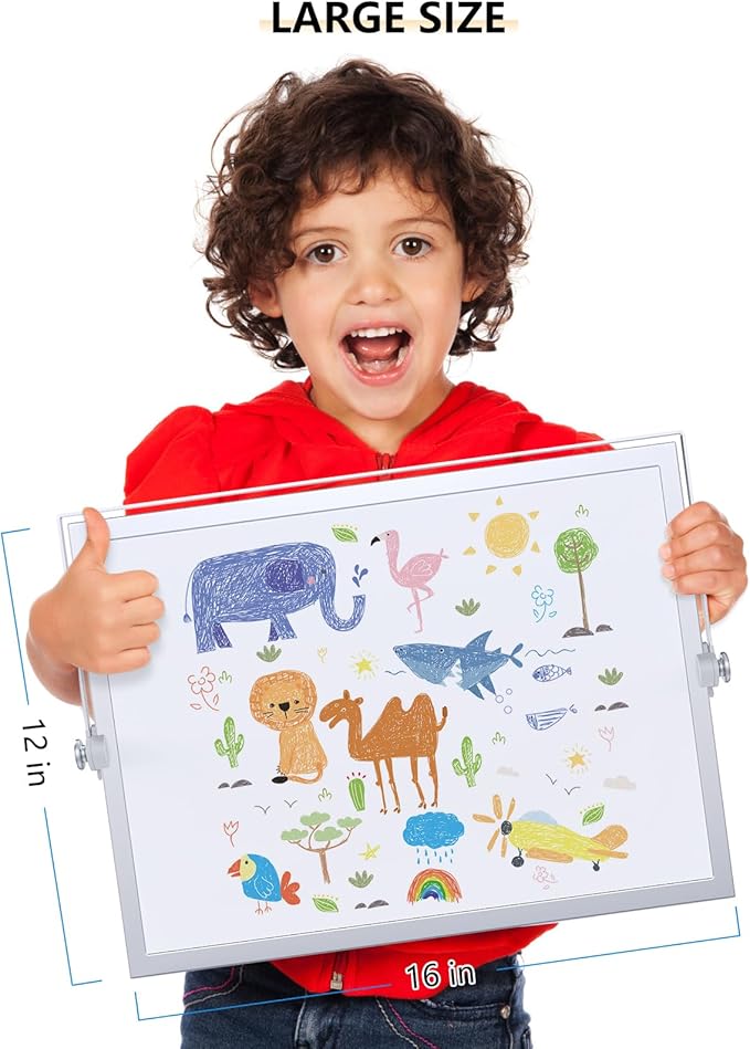 Laokiiy Dry Erase White Board, 16X12IN Magnetic Desktop Whiteboard Calendar with Stand, 8 Markers, 4 Magnets, 1 Eraser, Portable Double-Sided White Board Easel for Kids Memo to Do List Desk