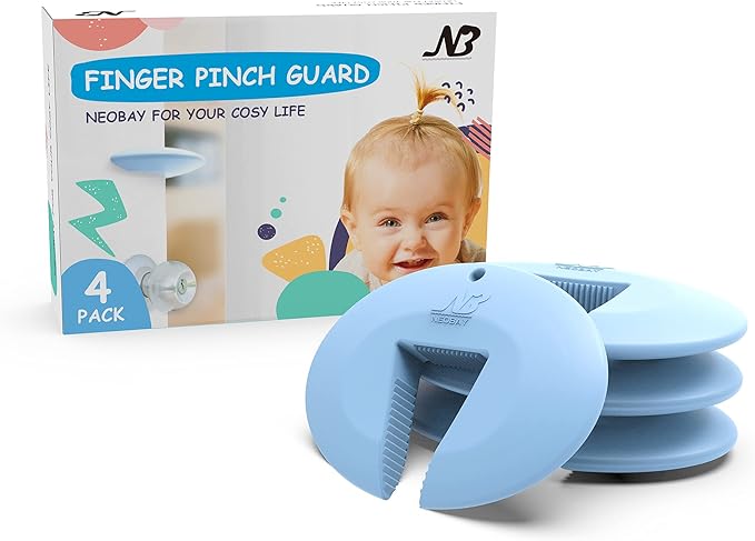Neobay Door Pinch Guard and Door Slam Stopper, Durable Silicone Door Finger Pinch Guard, Prevents Slamming on Even Heavy Doors, Non-Toxic & Pet Friendly, Blue, 4 Packs