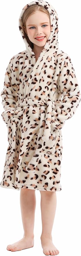 Toddler Robes Cute Pattern Bathrobe Unisex Kids Robe Baby Flannel Hoodie Pajamas Sleepwear