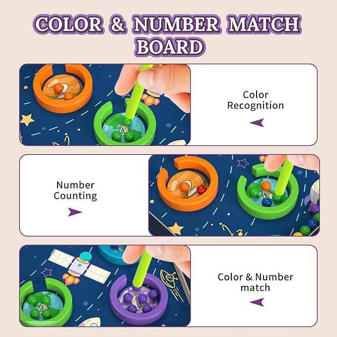 Magnetic Color and Number Space Maze Level 1– Montessori Wooden Puzzle Toy for Toddlers, Preschool Learning Activity for Fine Motor Skills, Educational Gift for Kids Ages 1+