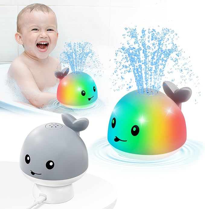 Gigilli Baby Whale Bath Toy - Easy Charging Bath Toys for Kids Ages 1-3 Light Up Bath Fountain Toy 6-12-18 Months Toddlers Bathtub Toy Sprinkler Baby Christmas Stocking Stuffers Birthday Gifts