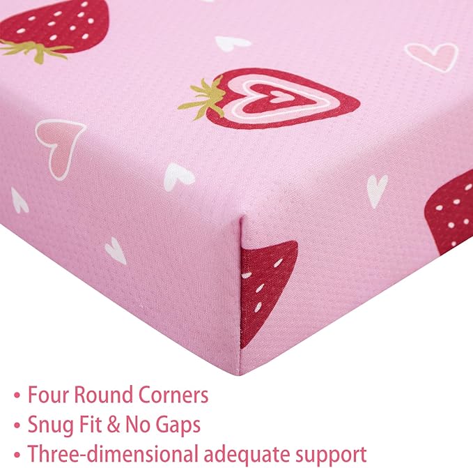 Viviland Pack n Play Mattress - 38" x 26" Premium Soft Foam Portable Toddler Mattress for Pack and Play Topper, Odorless, Breathable, Comfortable and Stable, mini pad for Baby mattresses (Strawberry)