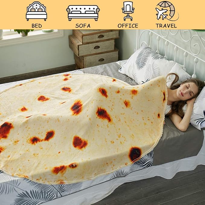 SeaRoomy Burritos Tortilla Throw Blanket, Tortilla Wrap Blanket, Novelty Tortillas Round Blankets Giant Tortillas Round Soft Blankets for Adults and Kids (Yellow, 80 inches)