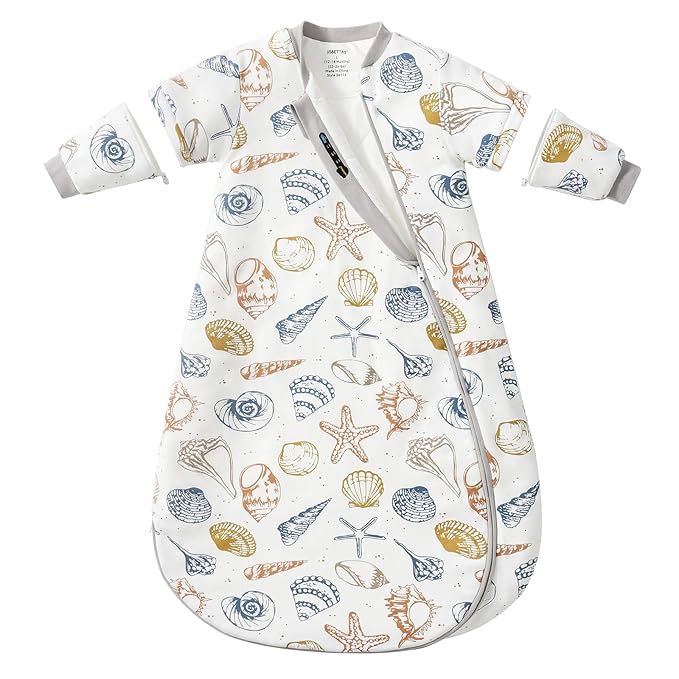 Baby Sleep Sack 18–24 Months, 2.5 TOG Warm Cotton Sleep Sack with Detachable Long Sleeves, Winter Wearable Blanket for Cold Nights, 2-Way Zipper Toddler Sleeping Sack, Ocean