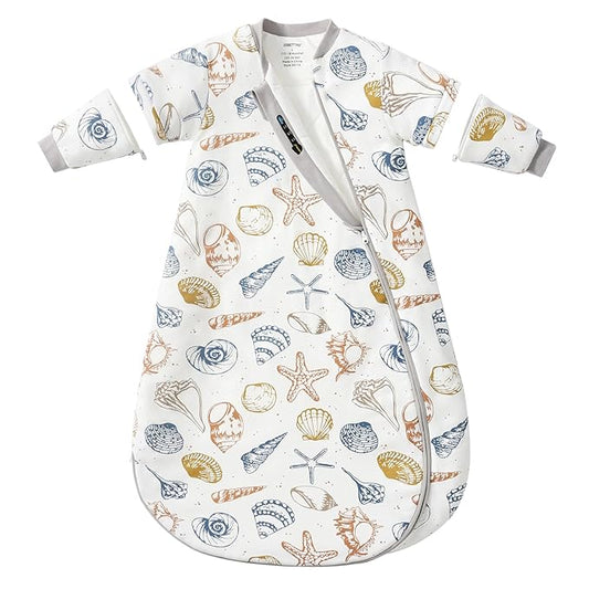 Baby Sleep Sack 6–12 Months, 2.5 TOG Warm Cotton Sleep Sack with Detachable Long Sleeves, Winter Wearable Blanket for Cold Nights, 2-Way Zipper Toddler Sleeping Sack, Ocean