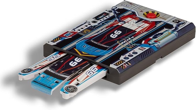 FLAT 2 FAST Original Stunt Card Racer – Flat Car Racer and Pocket Size Racecar Launcher with Built-in Button for Stunt Launching and Racing – Compact – Sky Blue