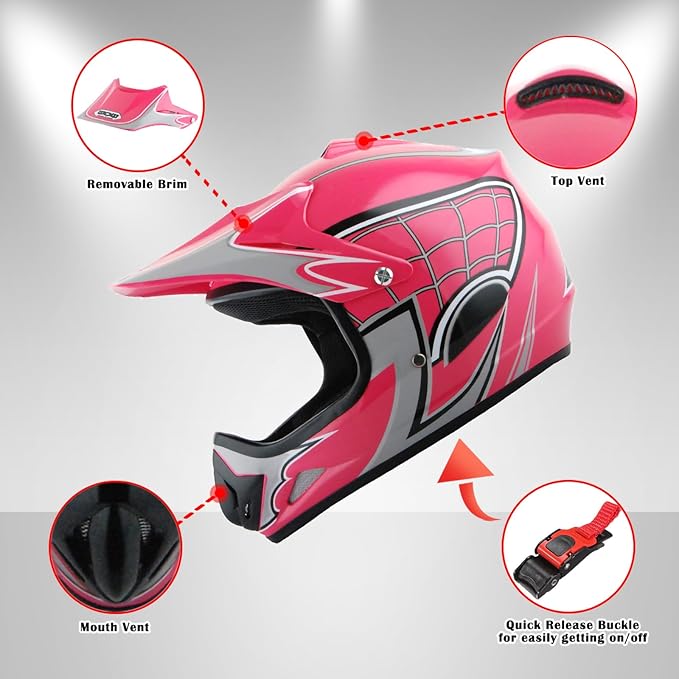 WOW Youth Kids Motocross BMX MX ATV Dirt Bike Dianosour Helmet Dragon + Goggles + Martian Youth Glove Bundle: HJOY MG Bundle