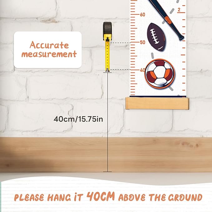 Woodemon Personalized Name Growth Chart for Kids, Ball Measuring Height Chart, Meaningful Memories Through Kid Size Chart Measurement, Growth Chart Ruler for Wall, Toddler Room Decor