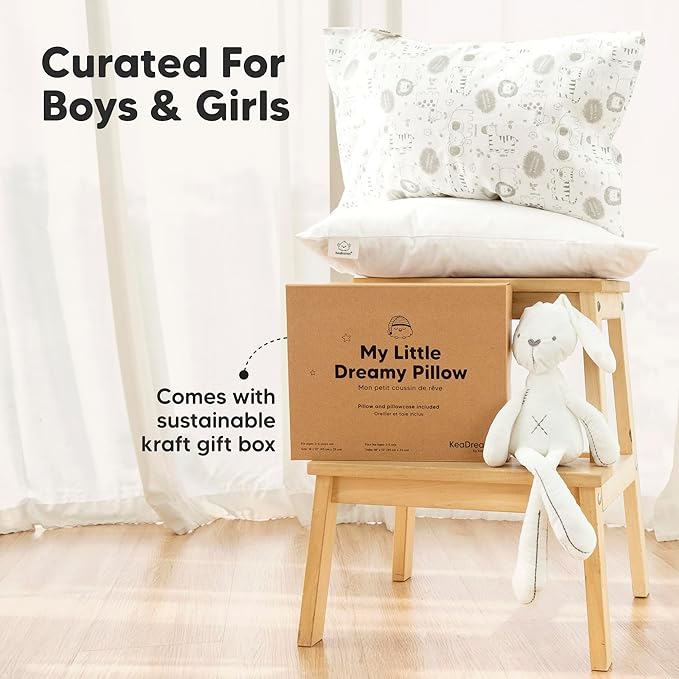 Toddler Pillow with Pillowcase - 13x18 My Little Dreamy Kids Travel Bed Pillows for Sleeping, Organic Cotton Small Pillowcase, Soft & Breathable, Machine Washable, Toddlers 2-5 years old (Grasslands)