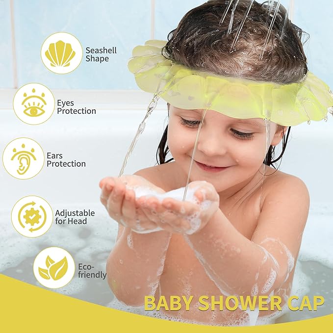 kair Baby Kids Shower Cap Soft Adjustable Silicone Toddler Bath Visor Children Hair Washing Hat Keep Kids Shield Water Out of Eyes & Ears (Yellow, Head Size 17"-24" More Than 24 Months)