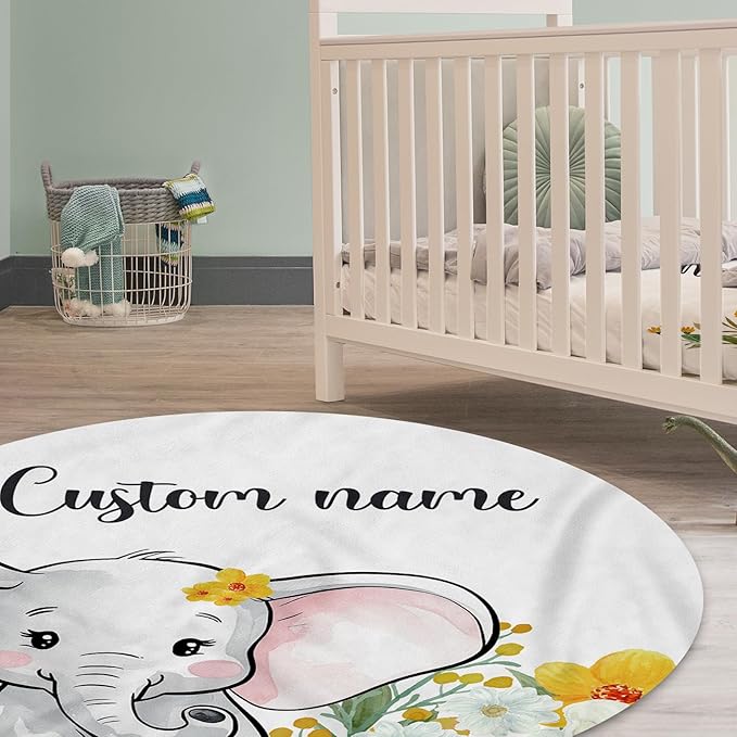 Personalized Baby Crib Bedding Set: 4 Piece Custom Yellow Floral Elephant Crib Bed Set with Name, Nursery Bedding Set for Baby Girls, Newborn Boys Crib Sets, Crib Bedding Custom Gift, Crib Sheet