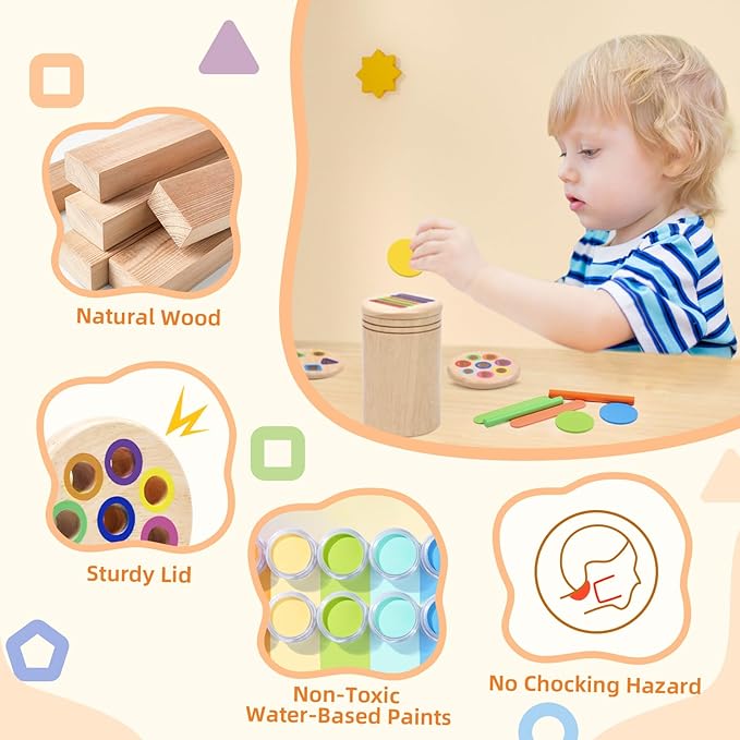 4 in 1 Montessori Toys for 2 3 4 Year Old, Wooden Color Sorting Toys for Toddlers 1-3, Preschool Learning Activities Fine Motor Matching Games, Stocking Stuffers for 18 Month Old Kids