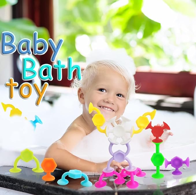 Suction Cup Bath Toys, 48pcs Travel Family Game for Kids Toddlers 3-8, Preschool Learning Sensory Classroom Toys, Stocking Stuffers Bathtub Window Toy for Autism/ADD/ADHD