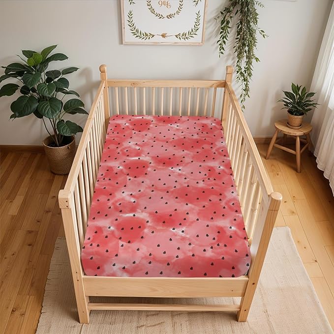 Red Watermelon Baby Crib Sheets for Boy Girl 28"x52" Tropical Summer Fruits Soft Snug Fitted Crib Mattress Covers Beach Vacation Nursery Baby Sheet for Standard Crib & Toddler Bed Mattresses