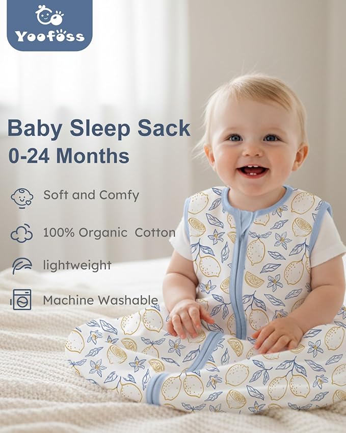 Yoofoss Baby Sleep Sack 12-18 Months Wearable Blanket for Babies 100% Organic Cotton 2-Way Zipper TOG 0.5 Toddler Sleeping Sack 3 Pack, Comfy Lightweight Sleep Sacks