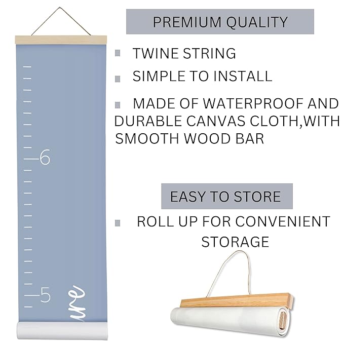 Morxy Canvas Growth Chart for Kids - Unisex Kids Room Wall Decor - Measuring Height Chart- Wall Tape with Height Chart for Kids (Canvas, Loved Beyond Measure- Blue)