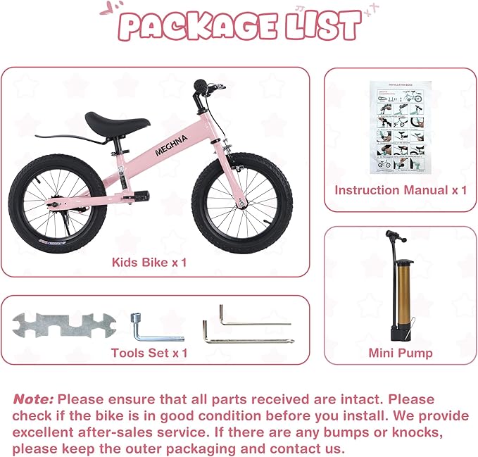 MEGHNA 2 in 1 Toddler Balance Bike 14 inch Wheel Kids Bike Aged 3-7 Years Old with Footrest Detachable Training Wheels Caliper and Coaster Brake Strider Bike for Boys Girls, Easy to Assembly