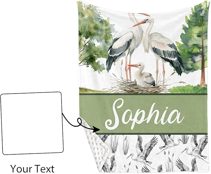 Custom Baby Crib Bedding Set, Personalized Name Moon Crane Design Crib Set 3 Pcs, Soft Double Layer Blanket, Crib Sheet & Room Rug, Ideal Nursery Decor Gift for Baby Girls Boys