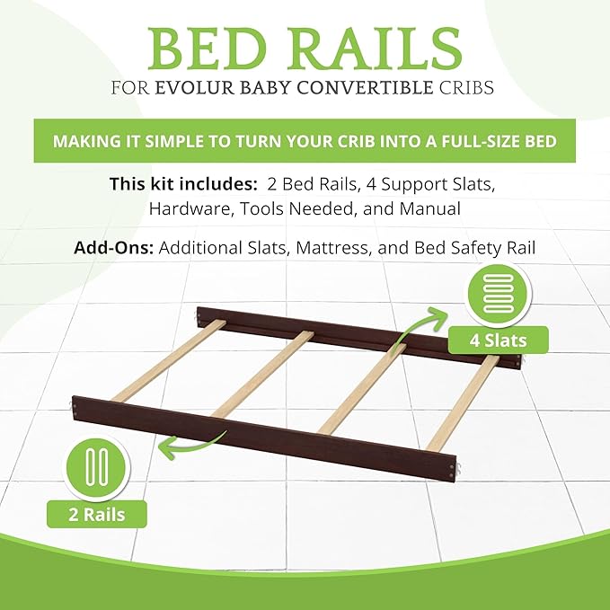 Full-Size Conversion Kit Bed Rails for Evolur Cribs - Solid Wood Crib Convertible Kit to Kids Bed - Transitional Style Rails & Easy-to-Install Child Essentials for Safety (Sienna or Merlot)