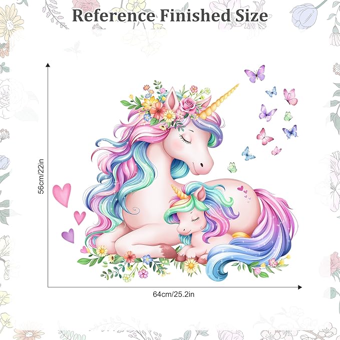 Watercolor Unicorn Wall Stickers, Sleeping Cute Unicorn Wall Decals Peel and Stick Wall Decal Self Adhesive Home Decor for Girls Nursery Kids Room