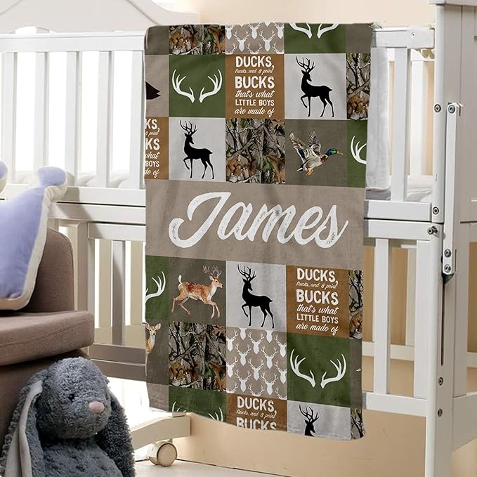 Personalized Baby Crib Bedding Set: 4 Piece Custom Gift Crib Bed Set with Name - Multi-grid Deer Design, Nursery Bedding Set for Baby Girls,Newborn Boys Girls Crib Sets, Crib Bedding Shower Gifts