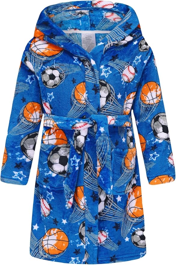 Boys Girls Robe Kids Flannel Hooded Bathrobe Sleepwear Pajamas Toddler Soft Plush Robes for Girls 2-16 Years