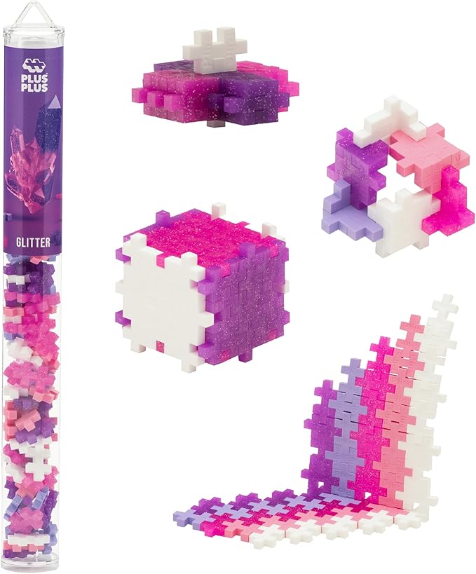 PLUS PLUS 70 Piece Interlocking Building Blocks for Kids, Open Ended Connecting Toys, Stem Bin Classroom Mini Manipulatives - Glitter Mix Play Tube