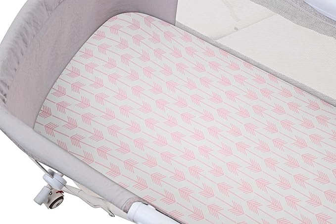 Onacosht Stretchy Bassinet Sheets 33" x 19" Compatible with Mika Micky, KoolaBaby (3 in 1), BabyBond, HARPPA and RICUTON Bedside Bassinet, 3 Pack for Baby Boy and Girl, Pink Arrow Star Stripe Printing