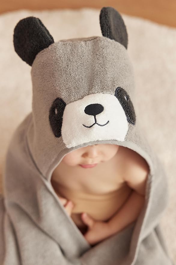 MORI Boys and Girls Hooded Panda Bath Towel in Grey - Unisex Kids Soft Blanket - Ultra Absorbent and Long Lasting - One Size