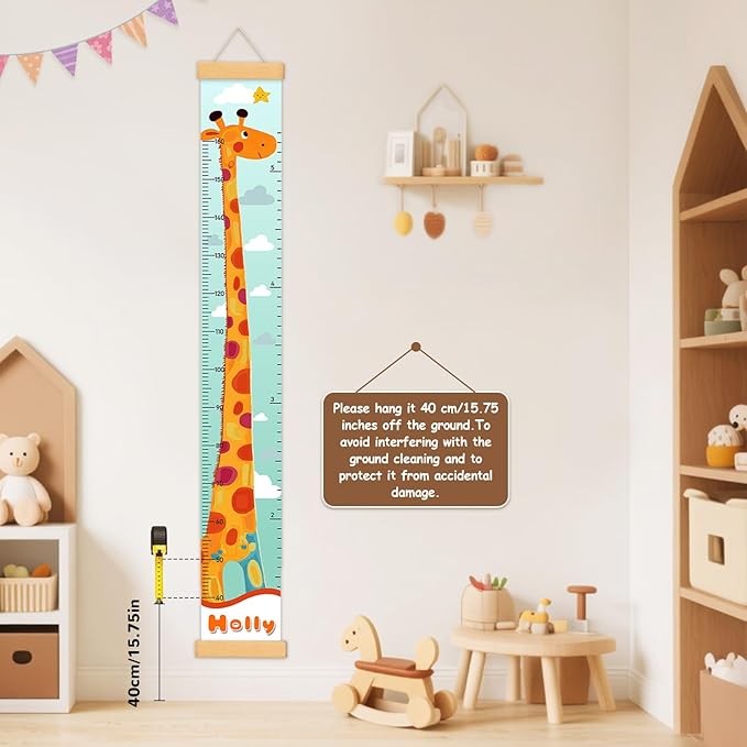 Personalized Name Kid Height Measurement for Wall, Giraffe Canvas Growth Chart Removable, Waterproof Height Chart for Kids Boys Girls Toddler, Playroom Wall Decor Growth Chart for Wall
