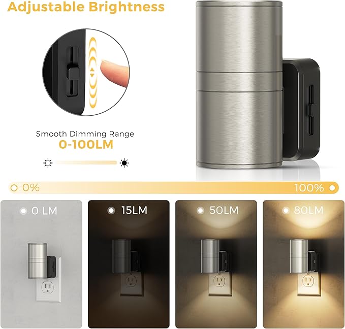 L LOHAS LED Night Light, Dimmable Night Lights Plug into Wall, Metal-Shade Nightlight for Adults, Automatic Nightlights, Light Sensor,Soft White 3000K, Nightlight Plug in for Hallway Bedroom [2 Pack]