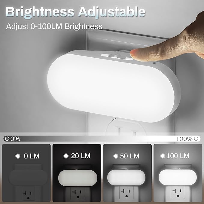 DORESshop Led Night Light, Plug into Wall, [2 Pack] with Dusk to Dawn Sensor, 1W 5000K Dimmable Night Light from 0LM to 100LM for Bathroom Hallway Bedroom Kids Room Stairway
