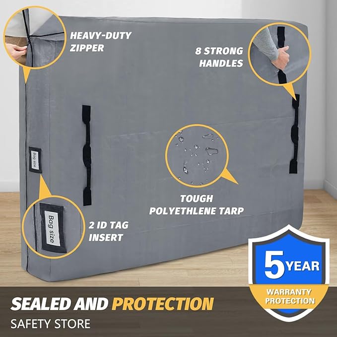 Mattress Bags for Moving and Storage, BETU Waterproof Mattress Protector Full XL Mattress Cover with 8 Heavy Duty Handles and Zipper Extra Thick Moving Supplies for Bed Reusable (82x57x13.5 Grey)