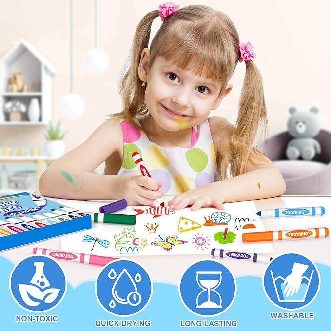 TooyBing Washable Markers Bulk (144 Count, 12 Box), 12 Assorted Colors, Washable Markers for Kids Classroom School, Broad Tip Durable for Back to Classroom Art School Supplies Essentials