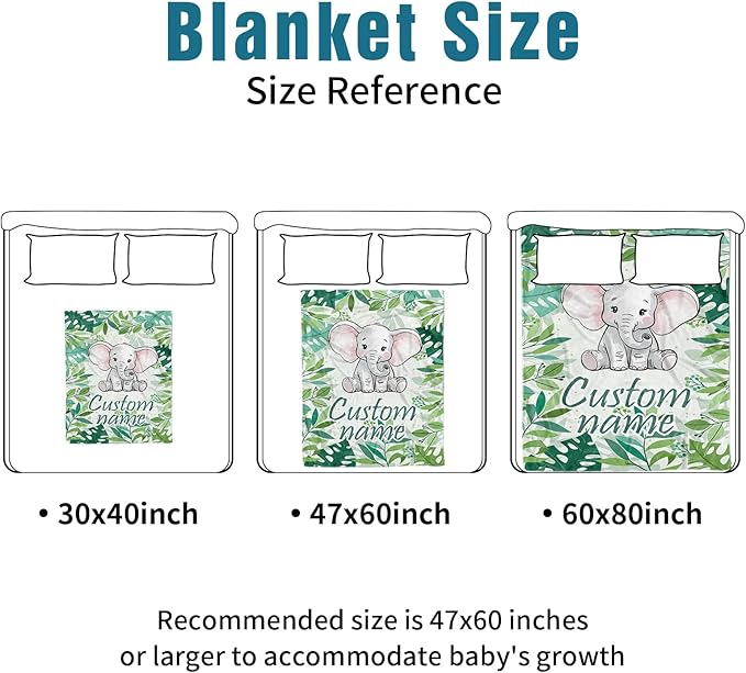 Custom Name Crib Bedding Set 3-Piece – Green Elephant Design Baby Bedding Set with Personalized Soft Blanket, Fitted Sheet, Changing Pad Cover – Ideal Newborn Gift for Boys and Girls
