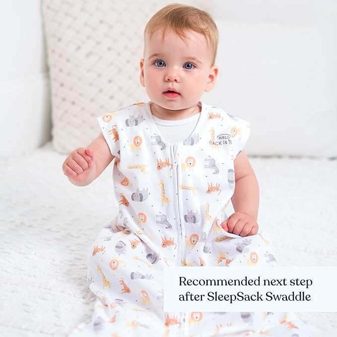 HALO SleepSack, 100% Cotton Wearable Blanket, Swaddle Transition Sleeping Bag, TOG 0.5, Jungle Cotton, Large, 12-18 Months