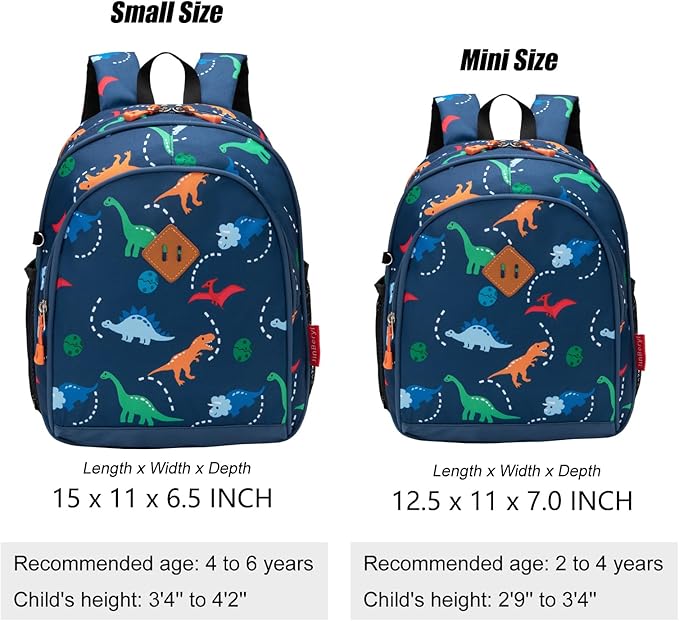 JinBeryl Toddler Backpack for Boys or Girls, Little Kids Backpack for Preschool or Kindergarten (Dinosaur Navy Blue, Small)