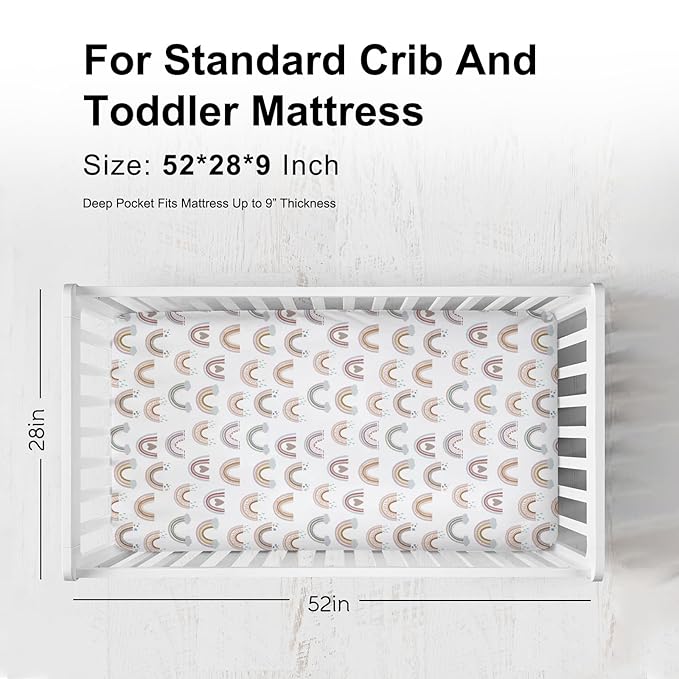 Boho Rainbows Hearts Baby Crib Sheets Boy Girl 52"x28" Colorful Rainbow Cloud Star Soft Breathable Crib Mattress Cover Rainbow Lovers Gift Fitted Baby Sheet for Standard Crib and Toddler Bed Mattress
