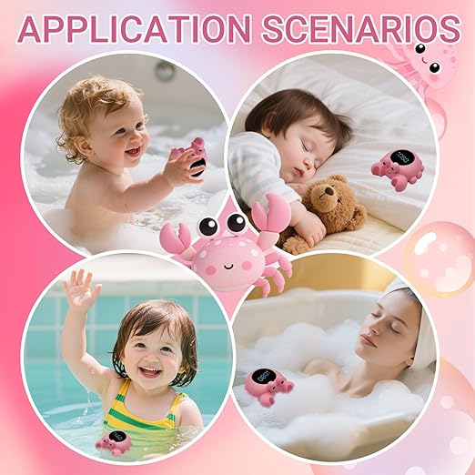 Crab Baby Bath Thermometer Newborn, Safety Baby Water Thermometer & Room Temperature Alert with 3-Color LED, Floating Digtal Bathtub Temperature Toy Gift for Infant, Toddler