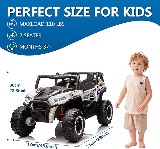 24V Car for Kids, 4WD Ride on Electric Cars, 4x4 Battery Powered Electric UTV for Boys Girls, 3 Speeds Off Road Truck with Bluetooth (White)