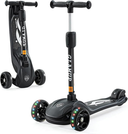 GLAMUP Kids Kick Scooter 3 Wheels, Kids Scooter Height Adjustable Handlebar, Lean-to-Steer System & Easy-Folding Mechanism, Ages 3-14 Boys and Girls