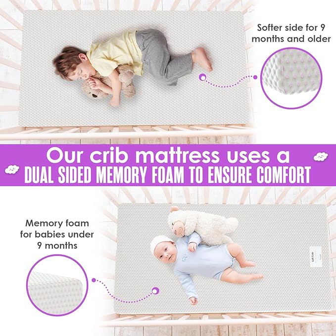 Sleepah 6” Crib & Toddler Bed Mattress Dual Sided Cooling Memory Foam – Waterproof Washable Breathable Soft Cotton Fabric – CertiPUR Firm Baby Mattresses - for Baby & Toddlers (Pink)