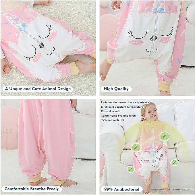 MICHLEY Toddler Sleeping Sack with Feet Newborn Infant Sleeveless Sleeping Bag 2-way Zipper Baby Wearable Blanket for Walkers,Pink Unicorn,1-3T
