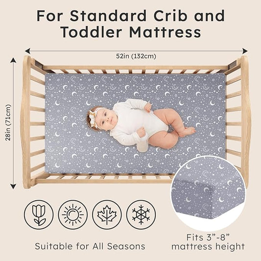 Baby Crib Sheets for Boys Girls Neutral, 2 Pack Crib Mattress Sheet for Standard Crib and Toddler Mattress, Super Soft Breathable Fitted Crib Sheet, 52" x 28"